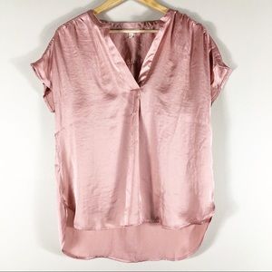Lucky Brand Blush Pink Hi Lo Satin V-Neck Blouse